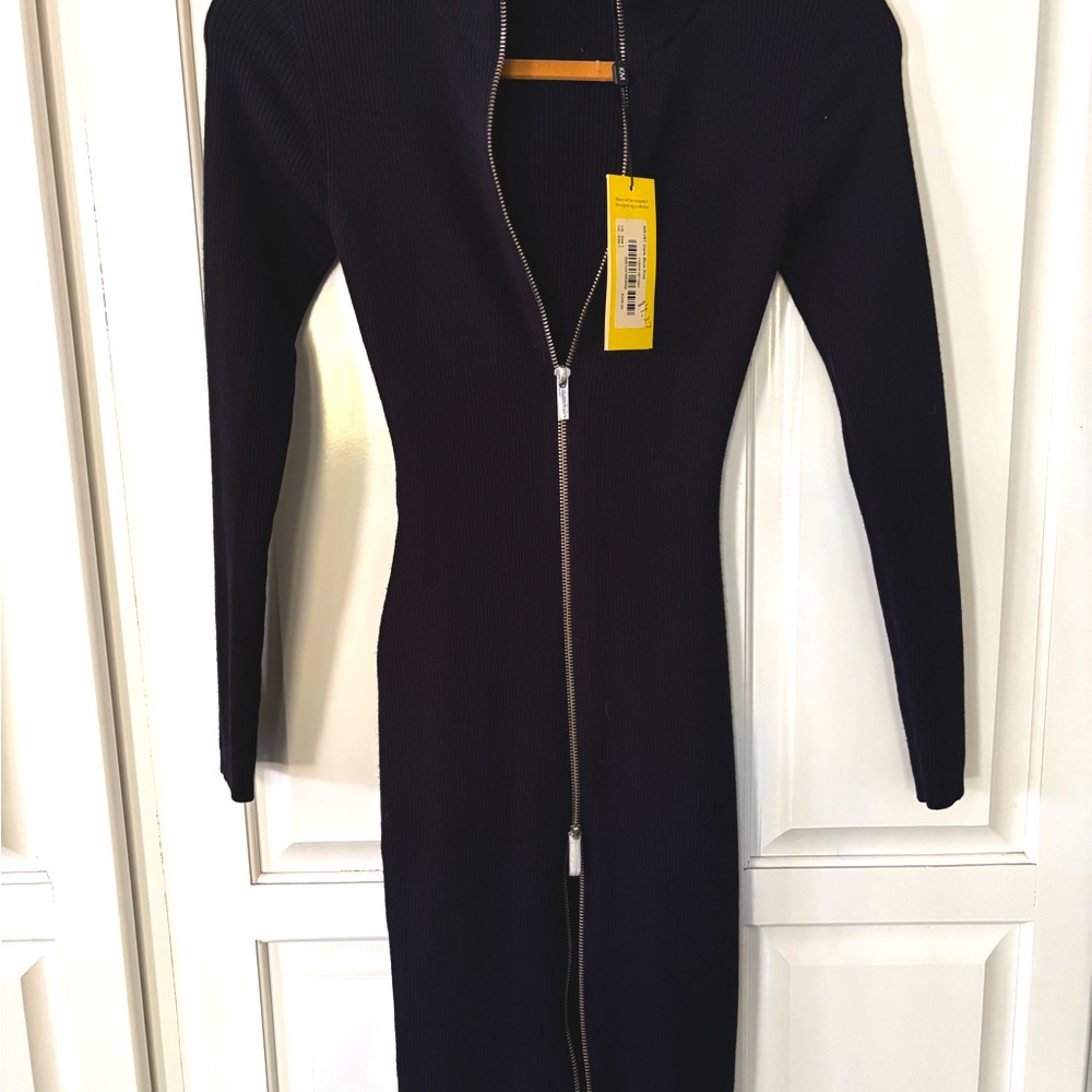 NWT Brand New with Tags: KAREN MILLEN Midnight Blue dress w/ Zip Front Details